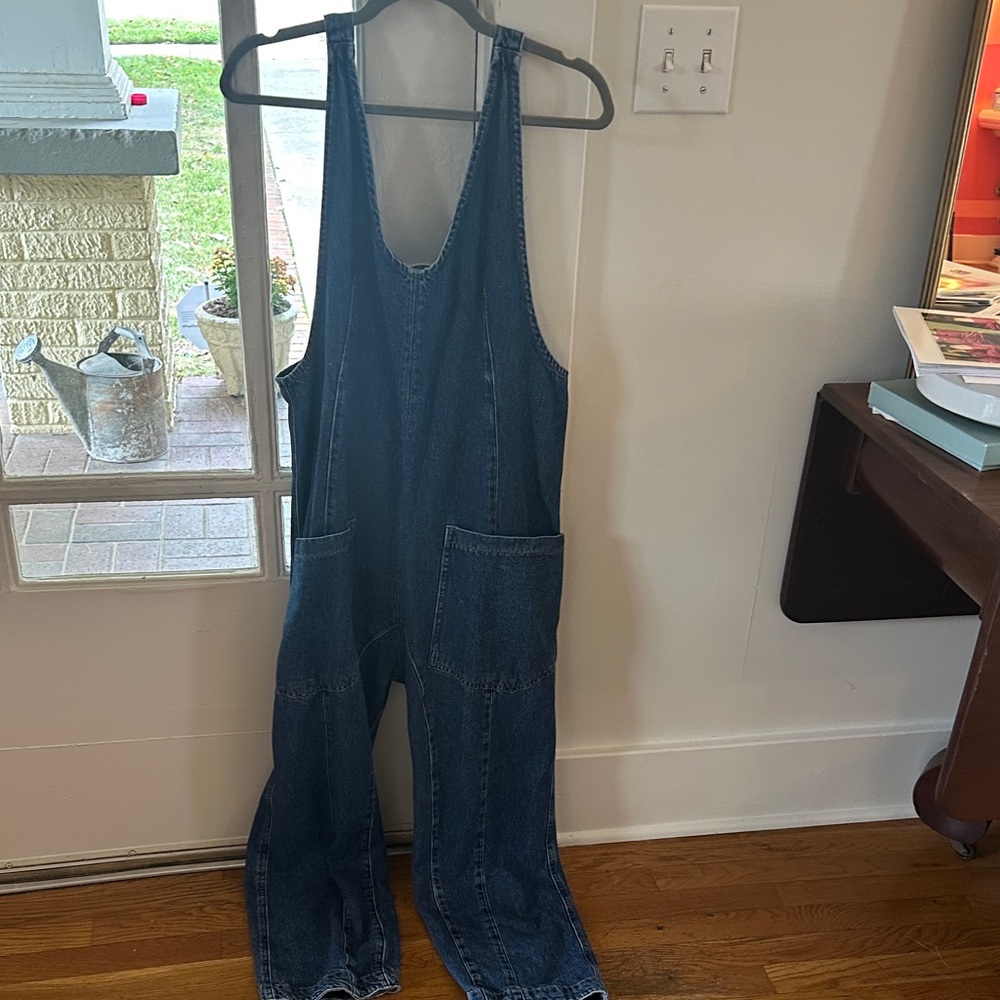Denim Wide-Leg Overalls - Blue